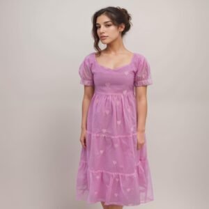 Heart Embroidery Maxi Pink
