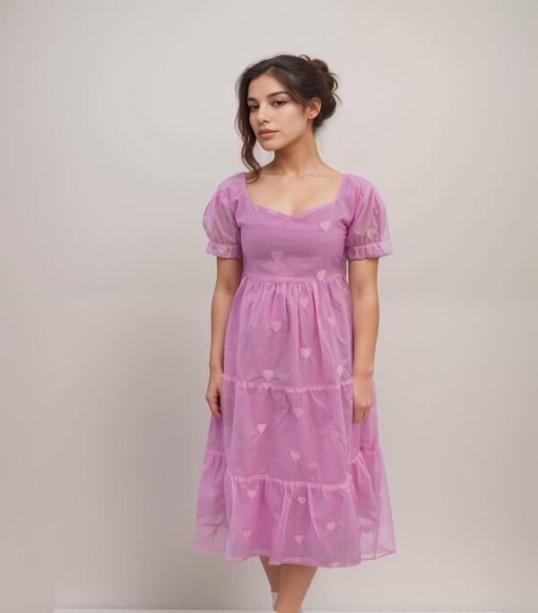 Heart Embroidery Maxi Pink